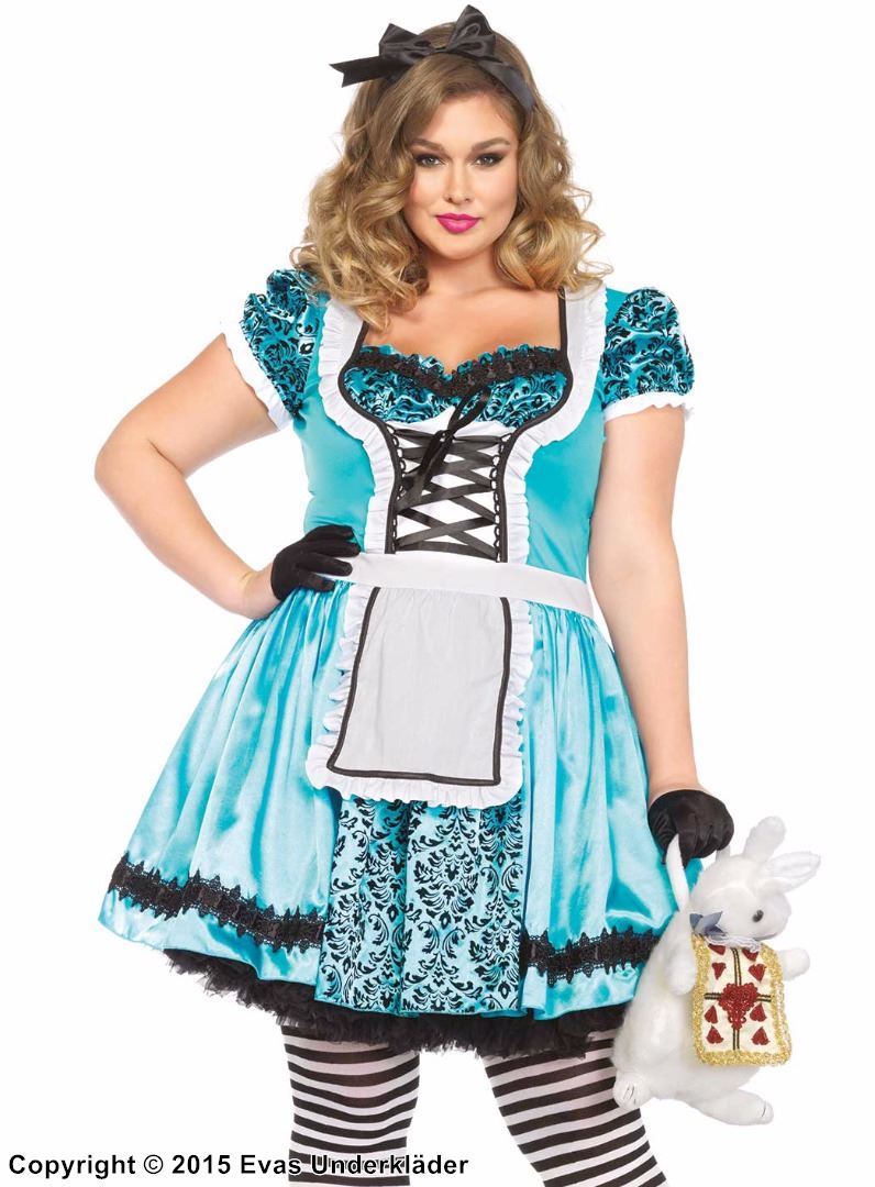 Alice im Wunderland, Kostüm-Kleid, Schnürung, Spitzenbesatz, Puffärmel, Plus Size